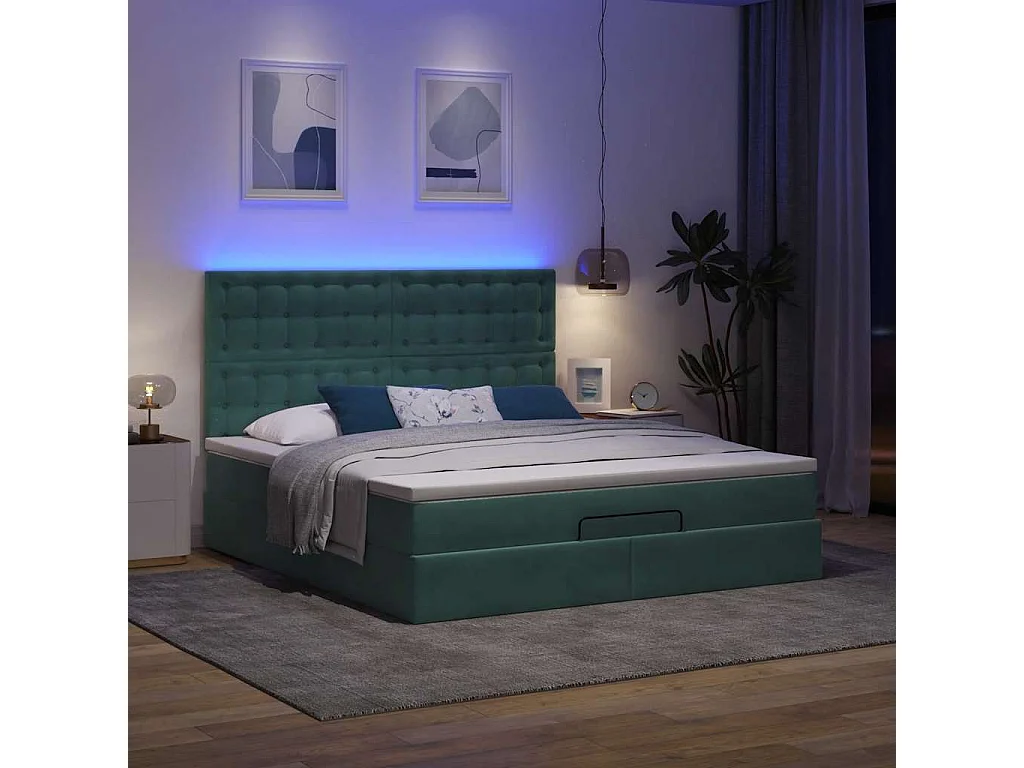 Cadre de lit ottoman avec matelas vert foncé 180x200cm velours