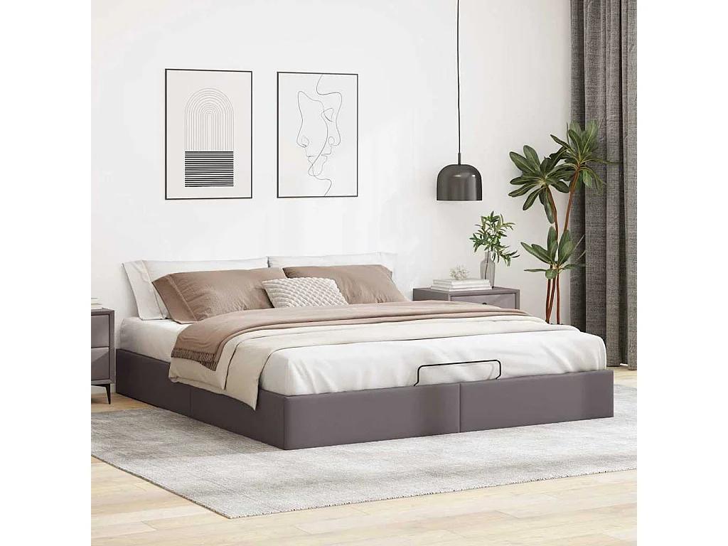 Cadre de lit ottoman sans matelas gris 180x200 cm similicuir