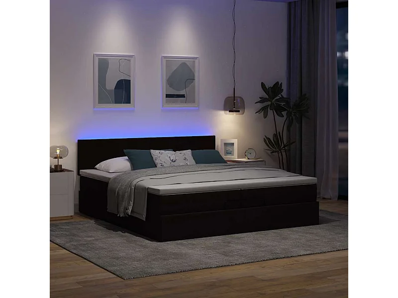 Estructura cama otomana colchones tela marrón oscuro 200x200cm