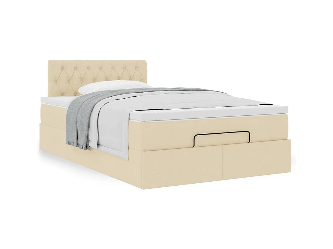 Estrutura de cama otomana com colchão 120x190 cm tecido creme