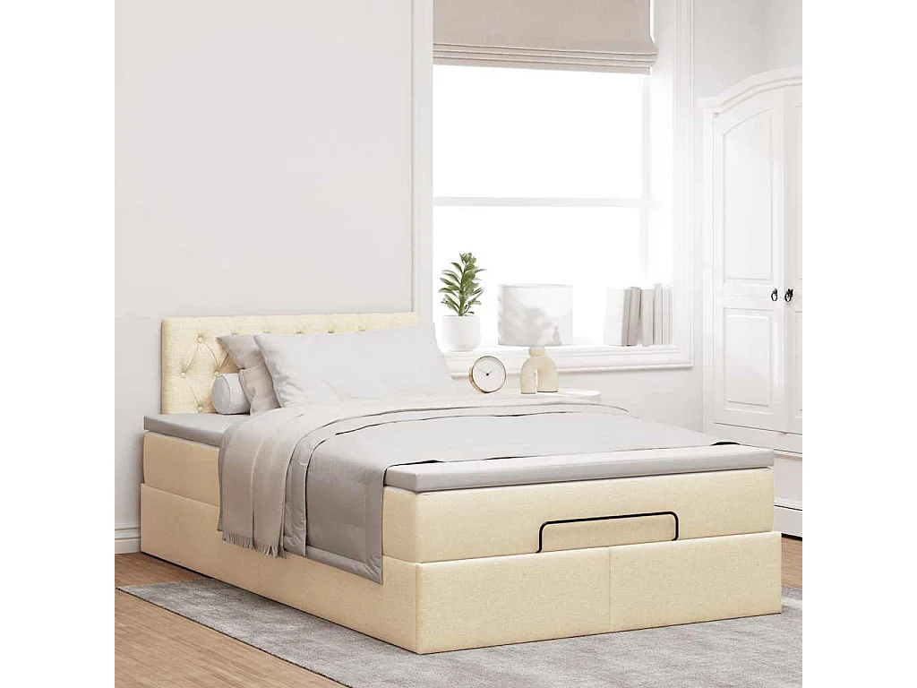 Cadre de lit ottoman avec matelas crème 120x190 cm tissu
