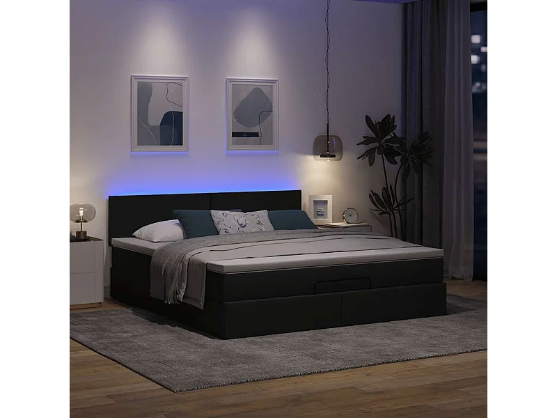 Cadre de lit ottoman avec matelas gris foncé 160x200cm tissu