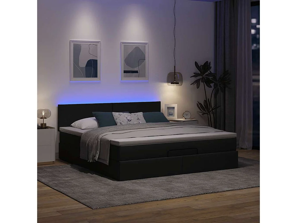 Cadre de lit ottoman avec matelas gris foncé 160x200cm tissu