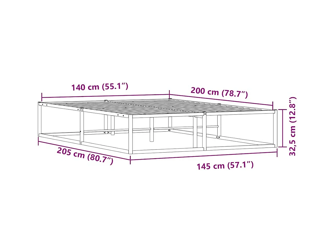 Cadre de lit sans matelas blanc 140x200 cm métal