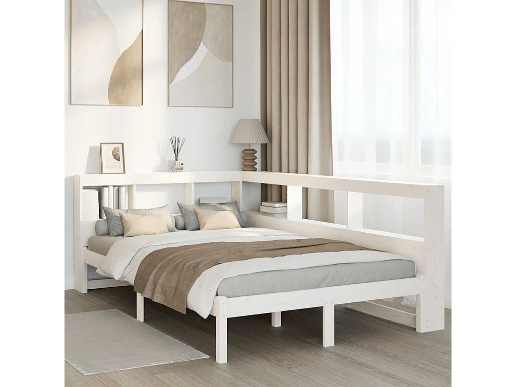 Cama com estante sem colchão 120x200 cm pinho maciço branco