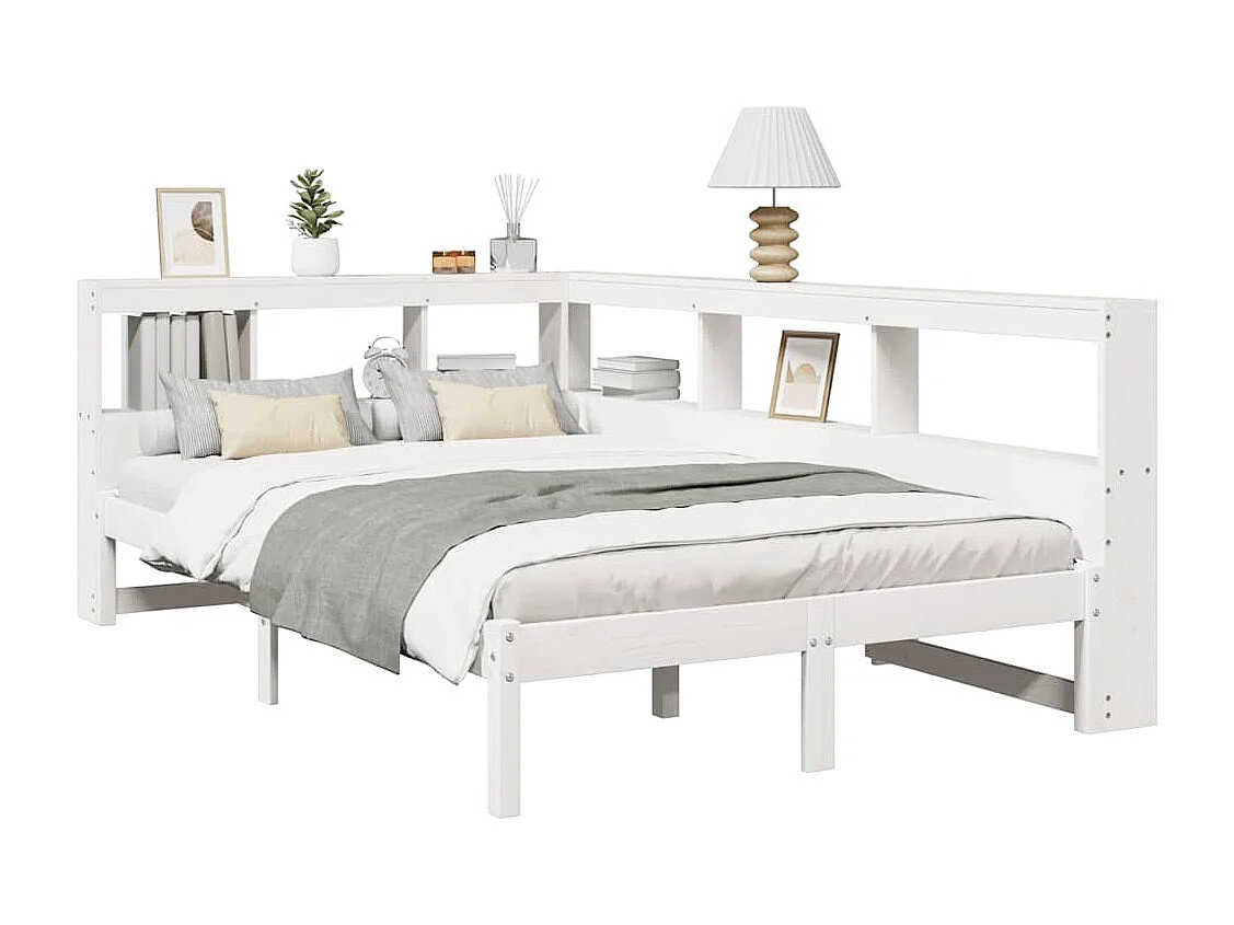 Cama com estante sem colchão 120x200 cm pinho maciço branco