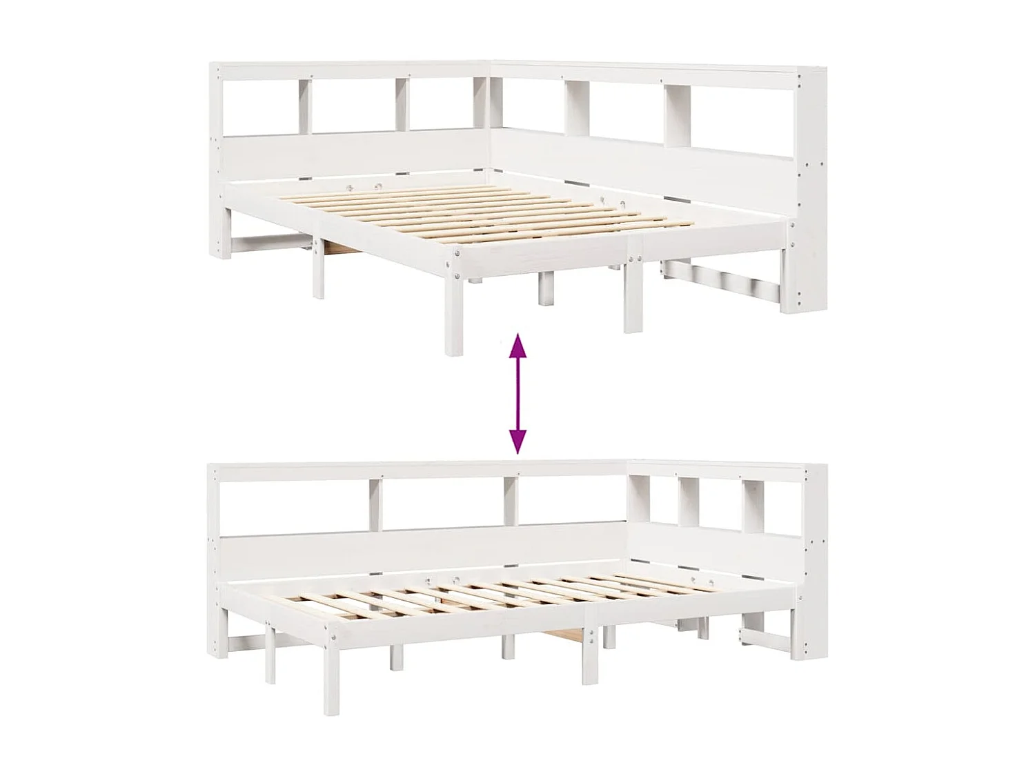 Cama com estante sem colchão 120x200 cm pinho maciço branco