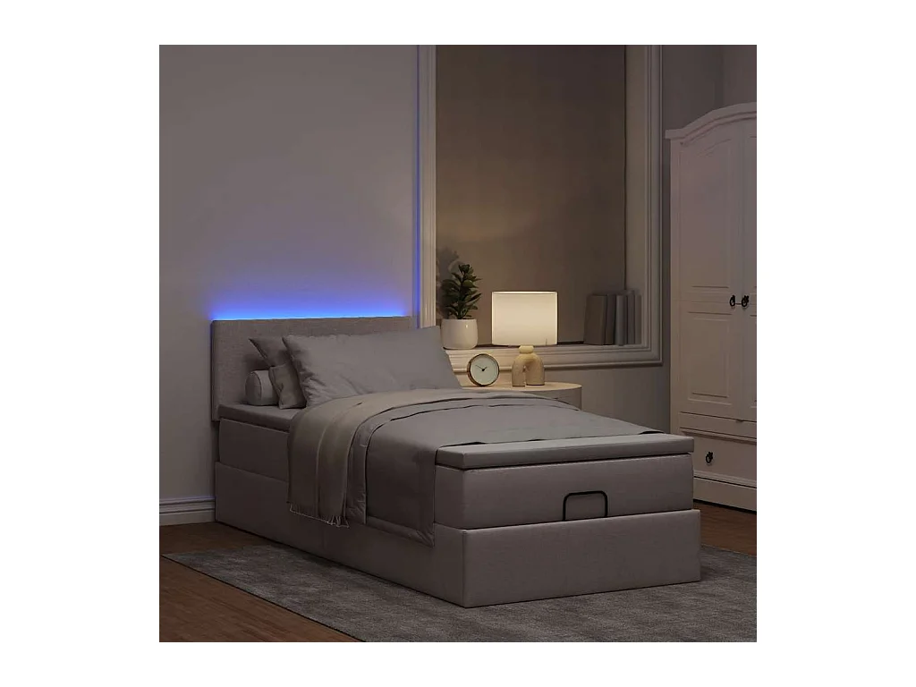 Ottoman bed met matras en LED's 100x200 cm stof taupe