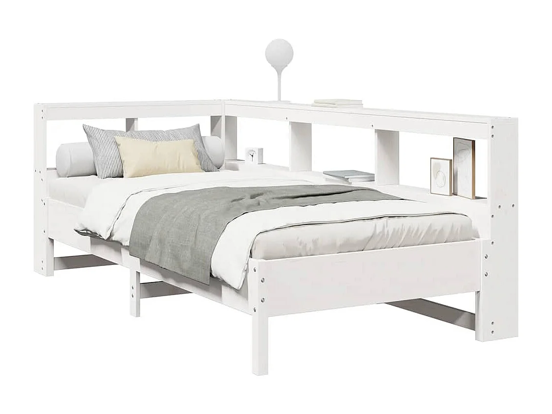 Cama con estantería sin colchón madera maciza blanca 75x190 cm