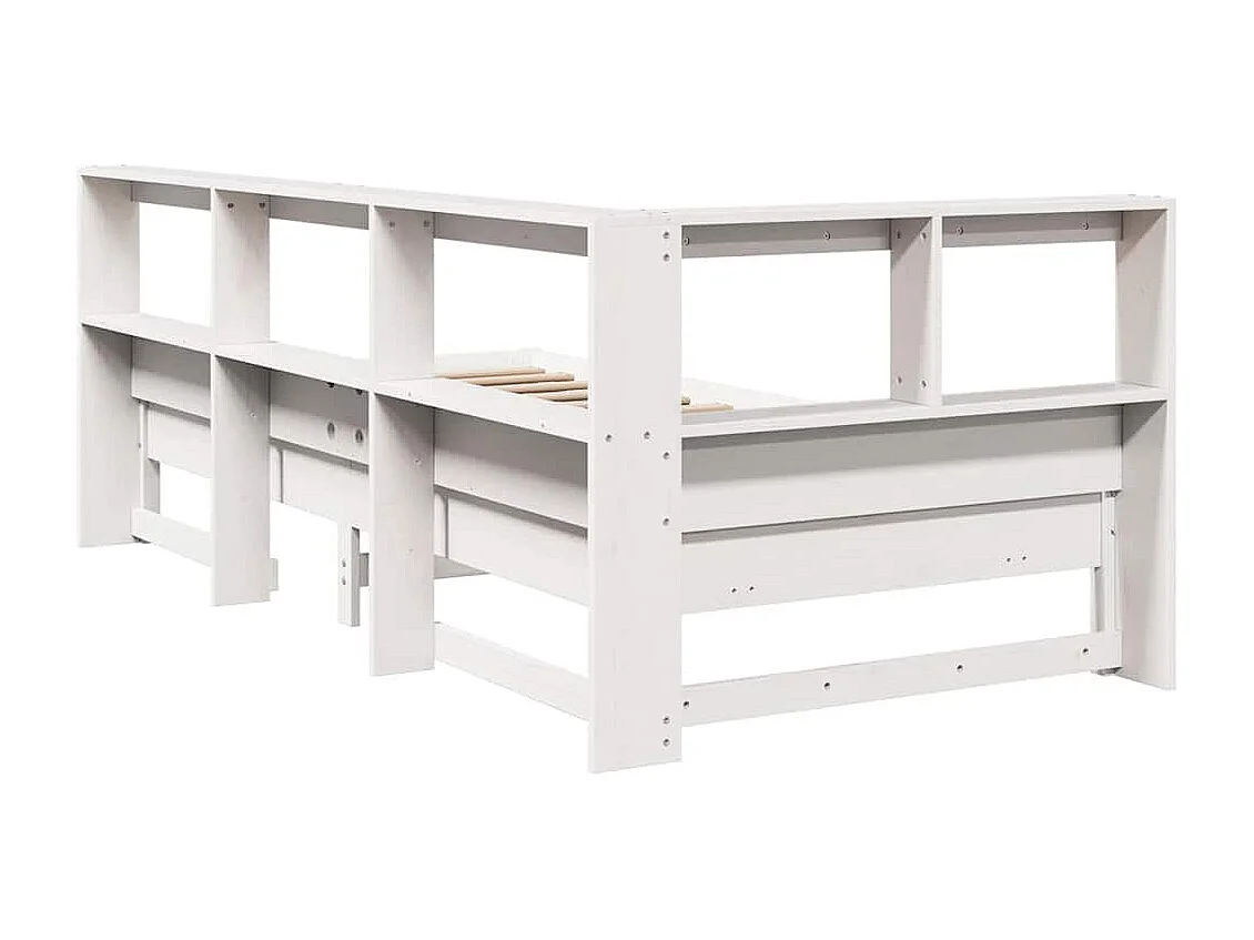 Cama con estantería sin colchón madera maciza blanca 75x190 cm