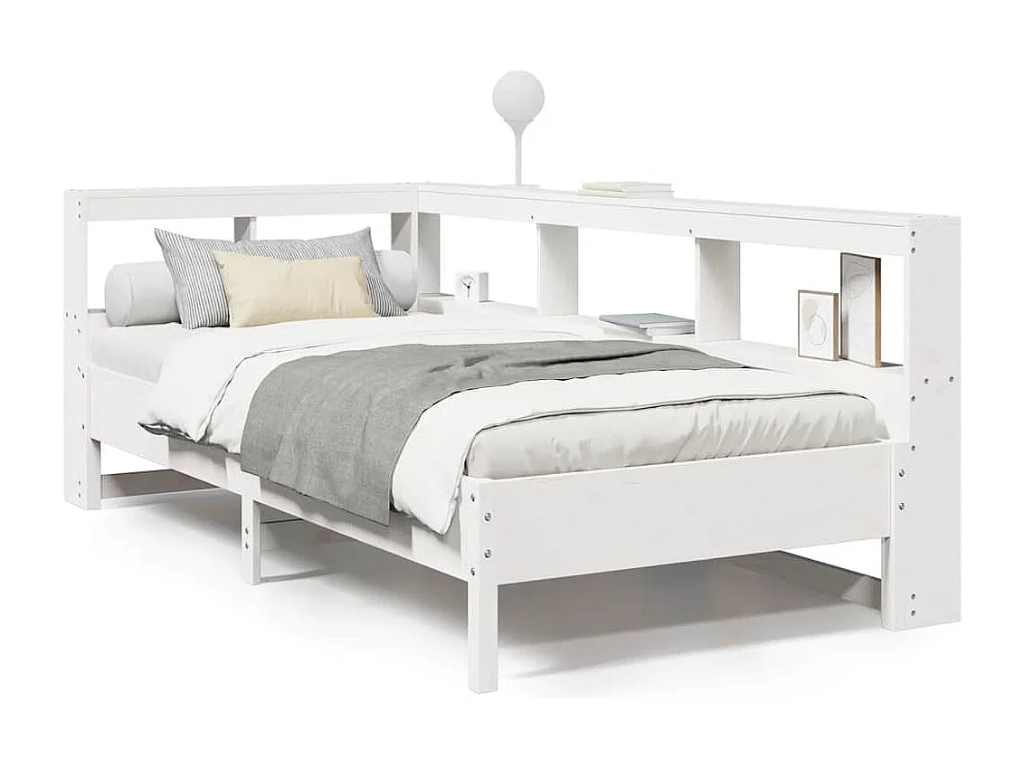 Lit bibliothèque sans matelas blanc 75x190cm bois de pin massif