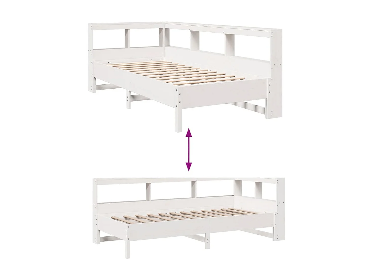 Lit bibliothèque sans matelas blanc 75x190cm bois de pin massif