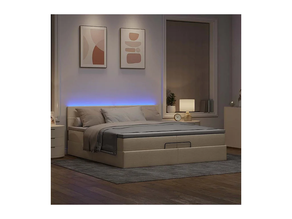 Estructura de cama otomana con colchones tela crema 200x200cm