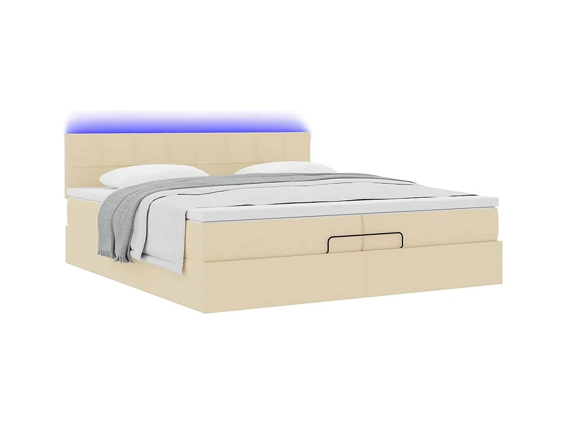 Estructura de cama otomana con colchones tela crema 200x200cm