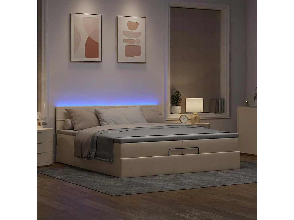 Cadre de lit ottoman avec matelas crème 200x200cm tissu