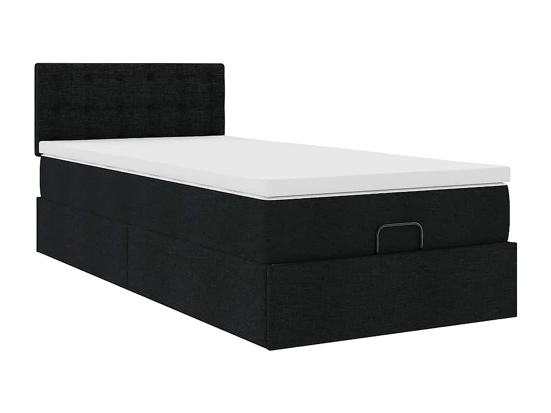 Cadre de lit ottoman avec matelas noir 90x190 cm tissu
