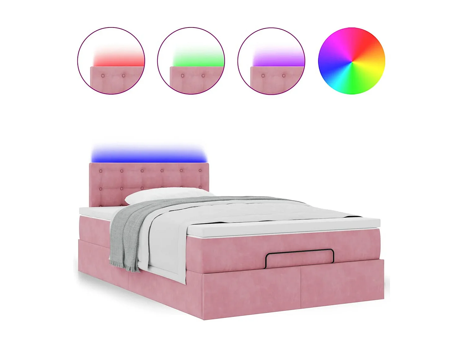 Cadre de lit ottoman avec matelas rose 120x190 cm velours