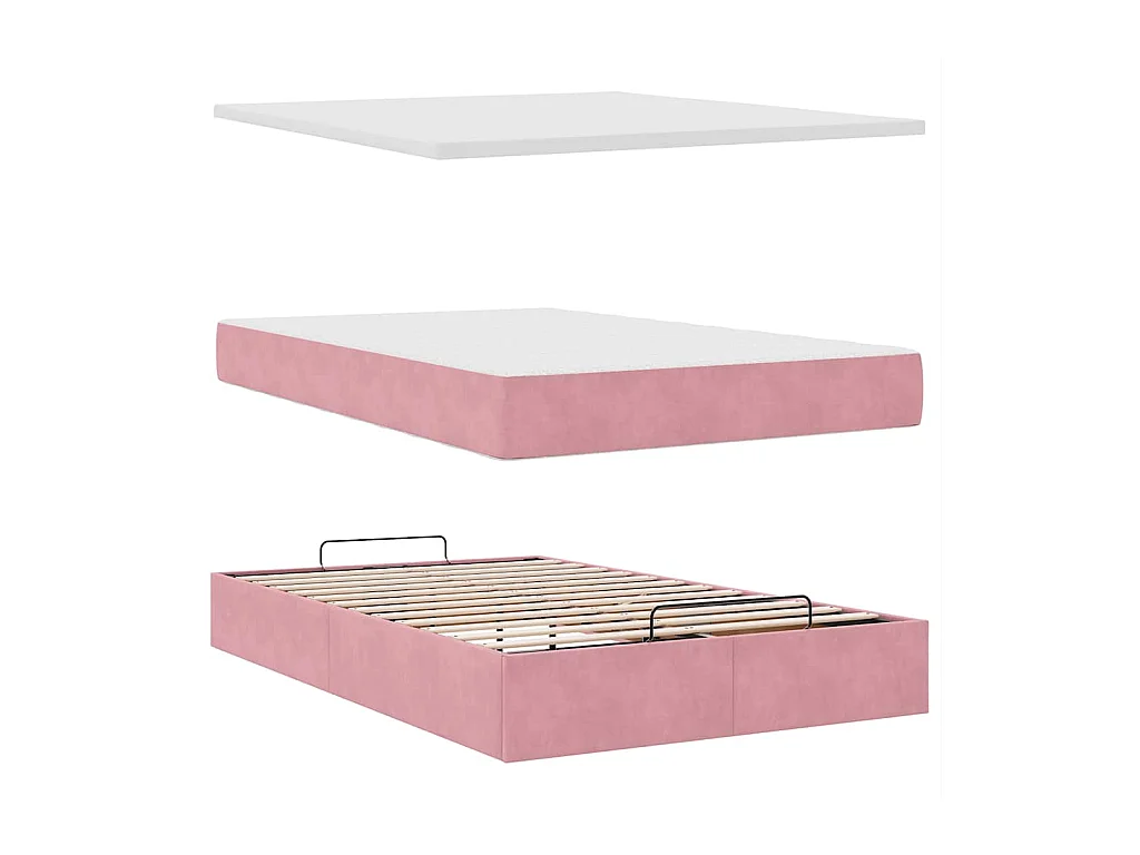 Cadre de lit ottoman avec matelas rose 120x190 cm velours