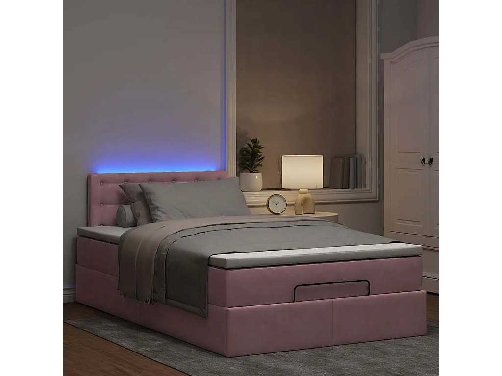 Cadre de lit ottoman avec matelas rose 120x190 cm velours