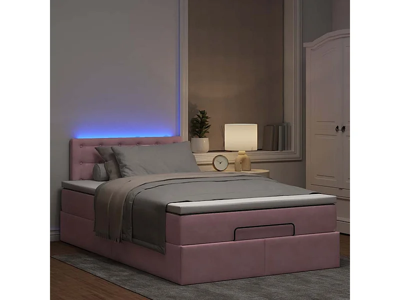 Cadre de lit ottoman avec matelas rose 120x190 cm velours