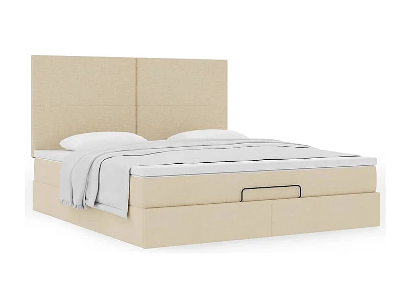 Cadre de lit ottoman avec matelas crème 180x200 cm tissu