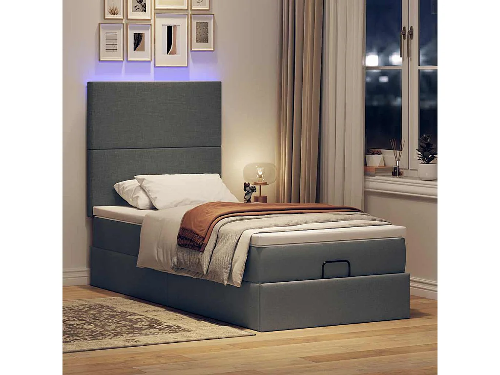 Estrutura cama otomana colchão 90x200 cm tecido cinzento escuro