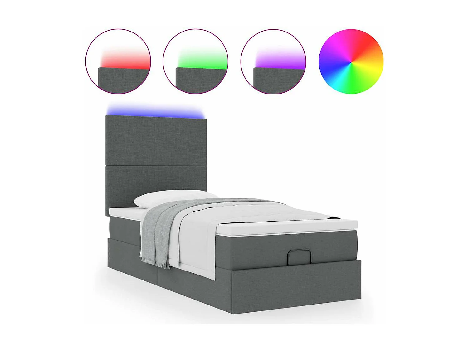 Bed poef met matras en LED's 90x200 cm stof donkergrijs