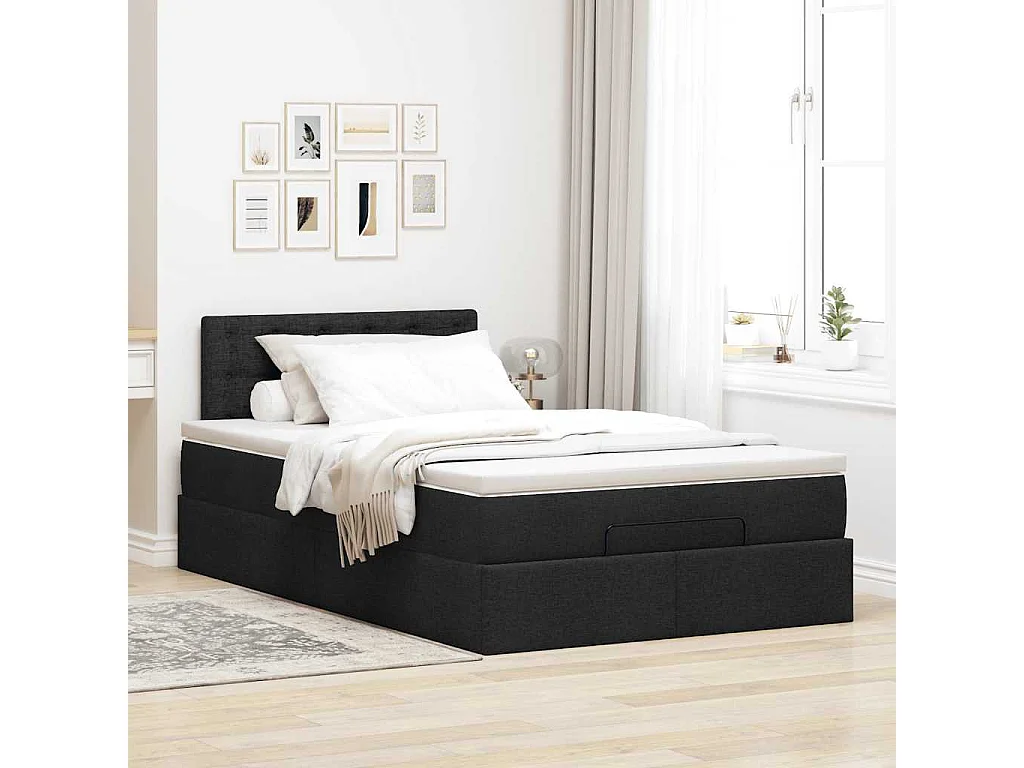 Lit ottoman avec matelas noir 120x200 cm tissu