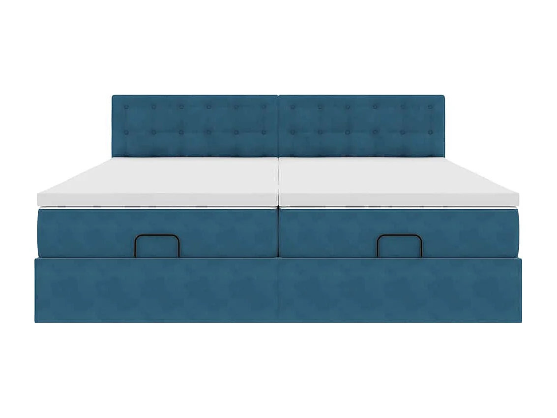 Cadre de lit ottoman avec matelas bleu foncé 200x200 cm velours
