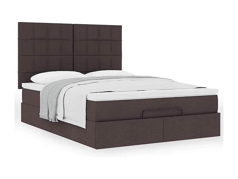 Cadre de lit ottoman avec matelas marron foncé 140x200 cm tissu