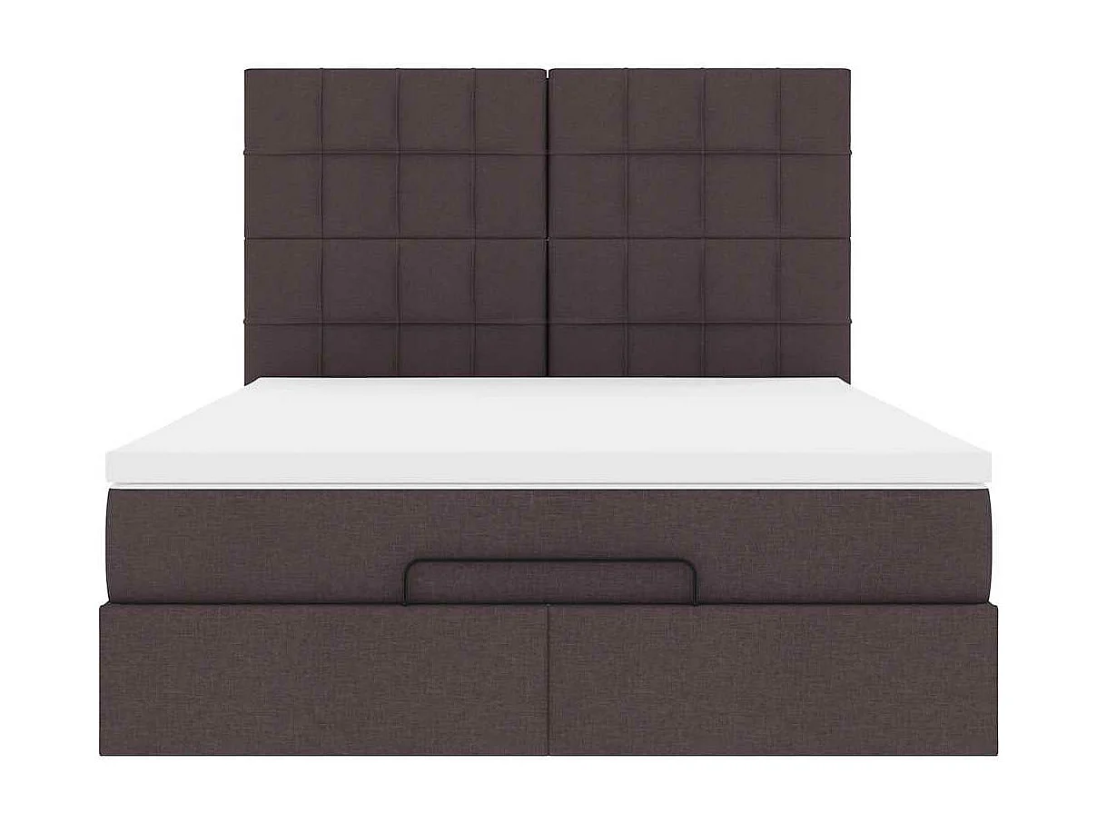 Cadre de lit ottoman avec matelas marron foncé 140x200 cm tissu