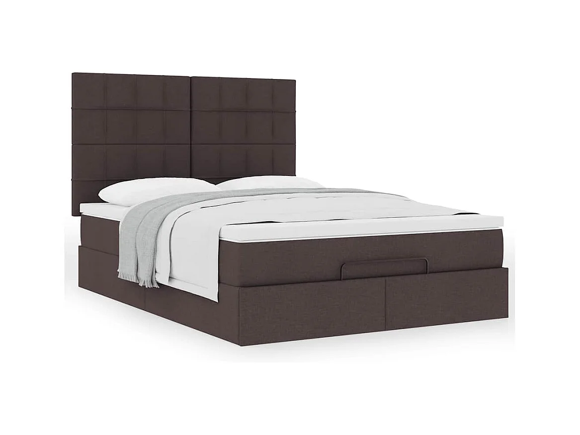 Cadre de lit ottoman avec matelas marron foncé 140x200 cm tissu