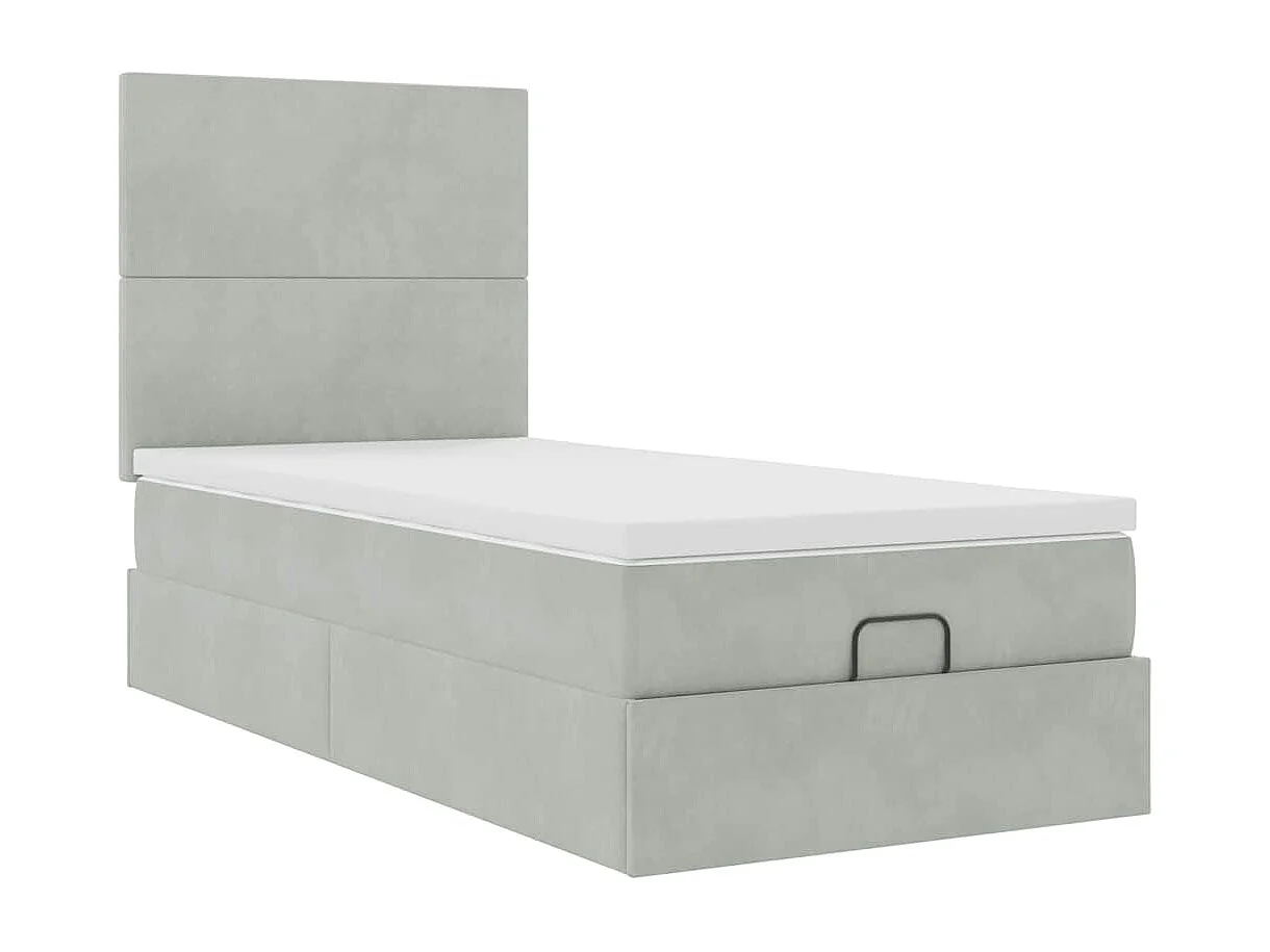 Cadre de lit ottoman et matelas gris clair 90x190 cm velours