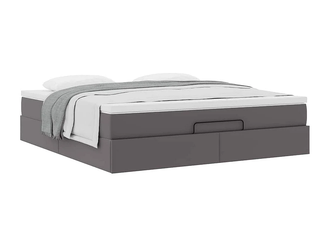 Cadre de lit ottoman avec matelas gris 160x200 cm similicuir