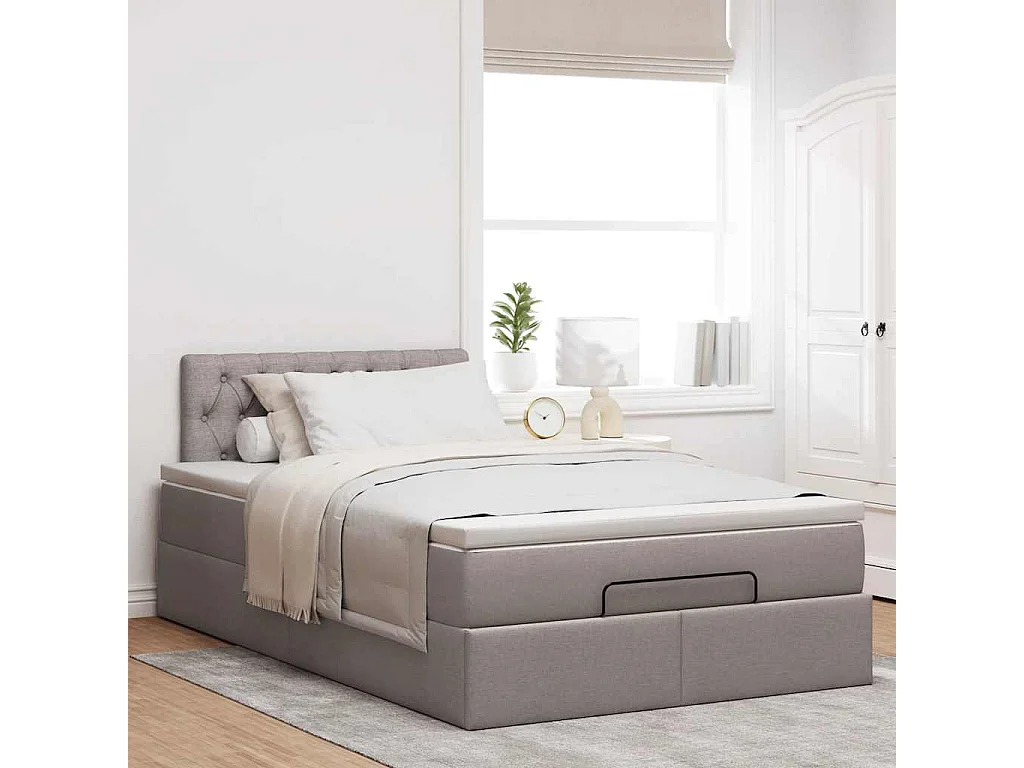 Cadre de lit ottoman avec matelas taupe 120x190 cm tissu