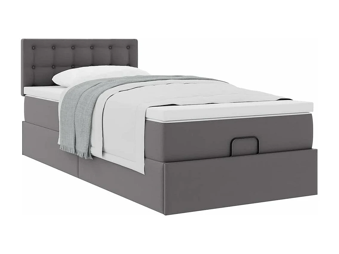 Cadre de lit ottoman avec matelas gris 90x190 cm similicuir