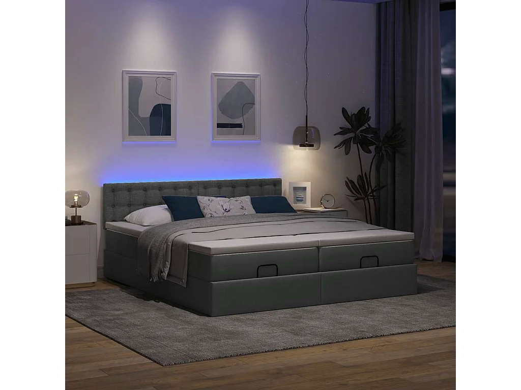 Cadre de lit ottoman avec matelas gris foncé 180x200cm tissu