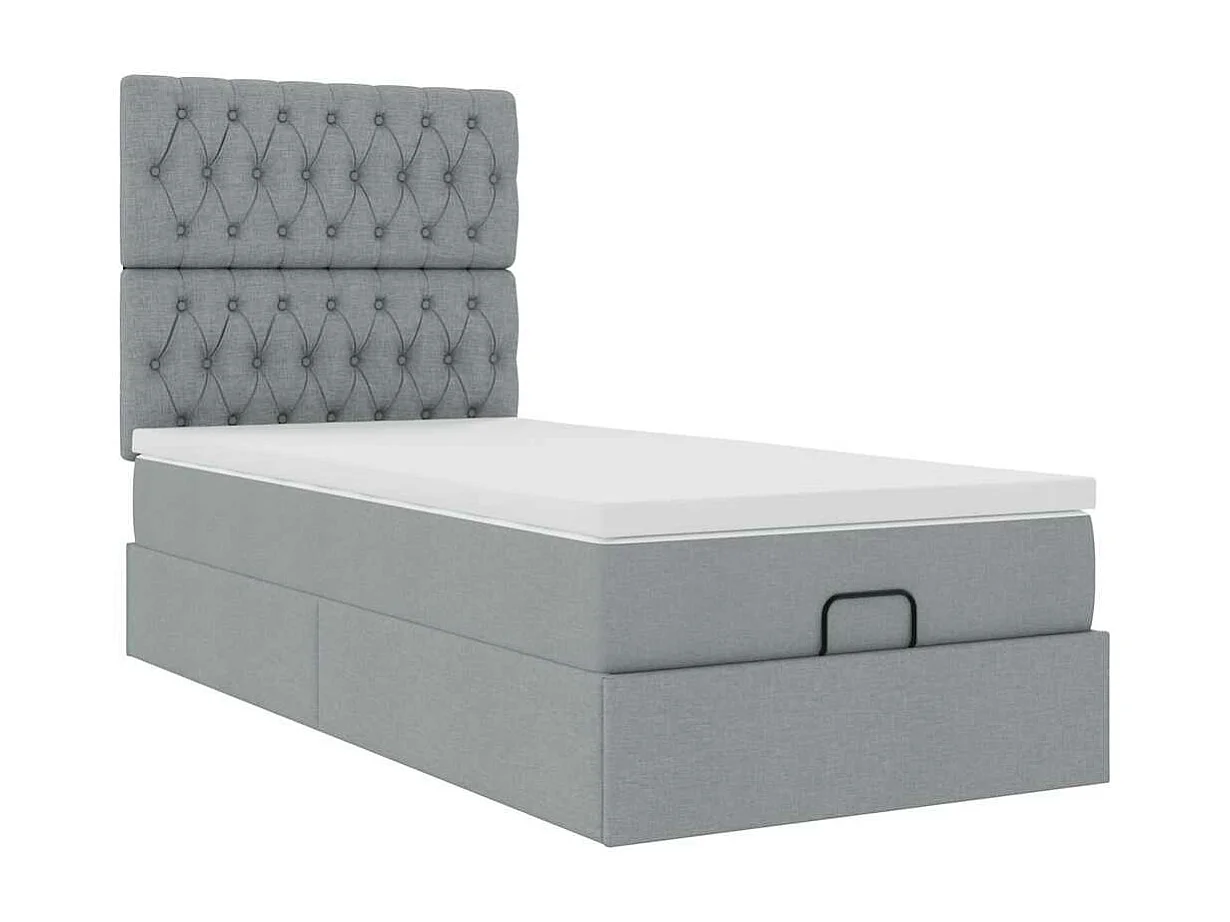 Cadre de lit ottoman avec matelas gris clair 80x200 cm tissu
