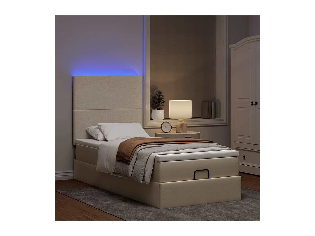Cadre de lit ottoman avec matelas crème 90x190 cm tissu