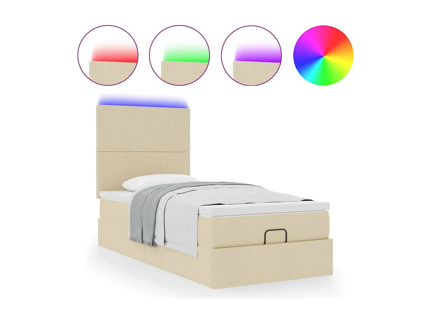 Cadre de lit ottoman avec matelas crème 90x190 cm tissu