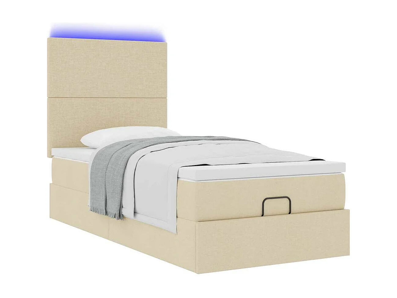 Cadre de lit ottoman avec matelas crème 90x190 cm tissu