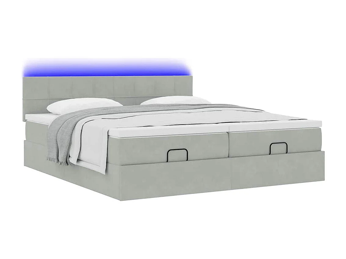 Ottoman bed met matrassen en LED's 200x200cm fluweel lichtgrijs