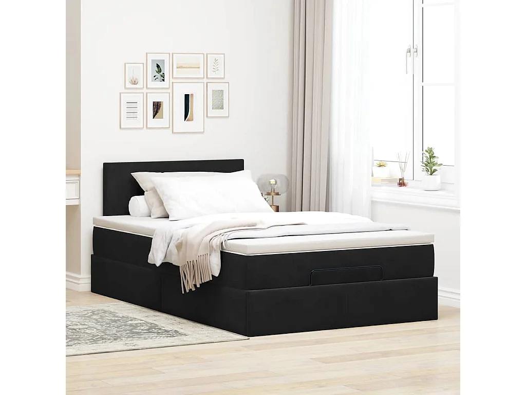 Cadre de lit ottoman avec matelas noir 120x200 cm velours