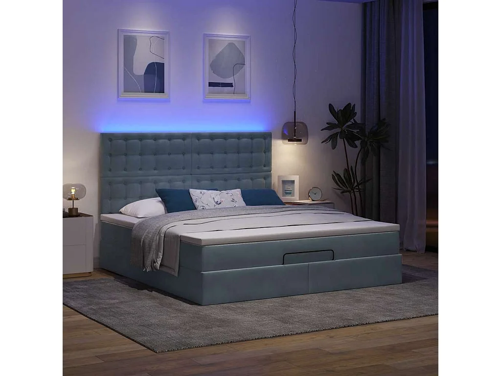 Cadre de lit ottoman avec matelas gris foncé 180x200cm velours