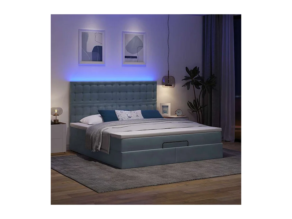 Cadre de lit ottoman avec matelas gris foncé 180x200cm velours