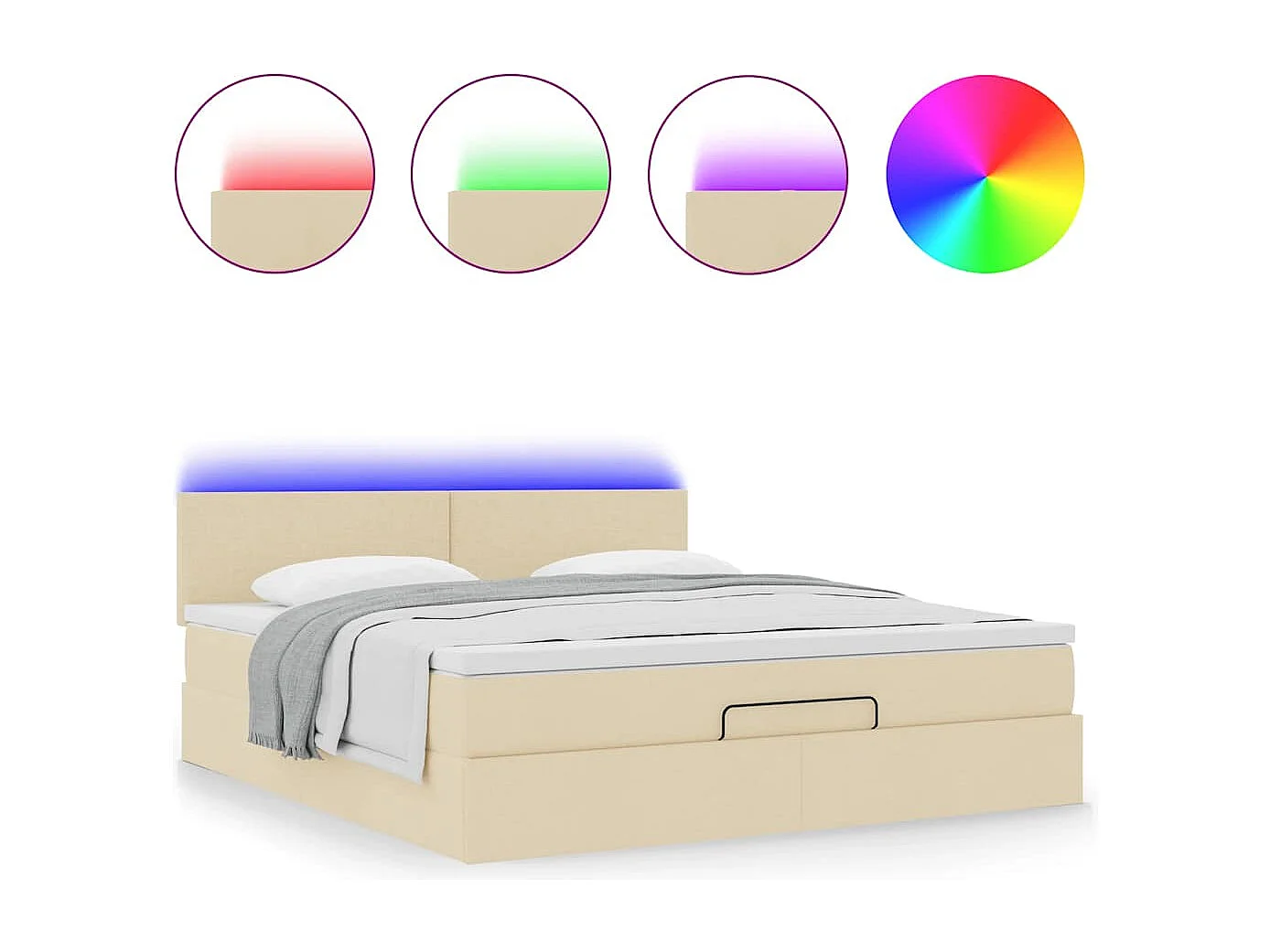 Cadre de lit ottoman avec matelas crème 160x200 cm tissu