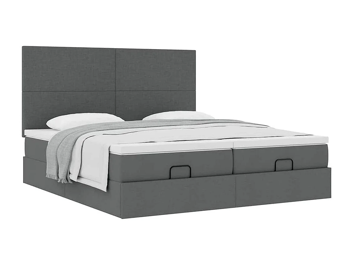 Cadre de lit ottoman avec matelas gris foncé 160x200cm tissu