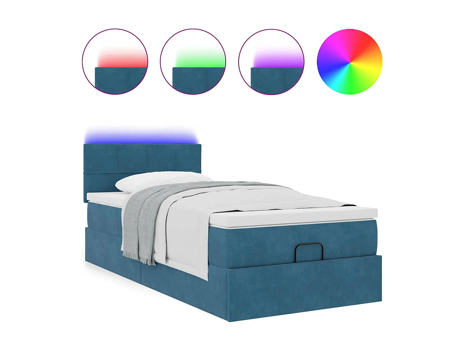 Cadre de lit ottoman avec matelas bleu foncé 90x200 cm velours