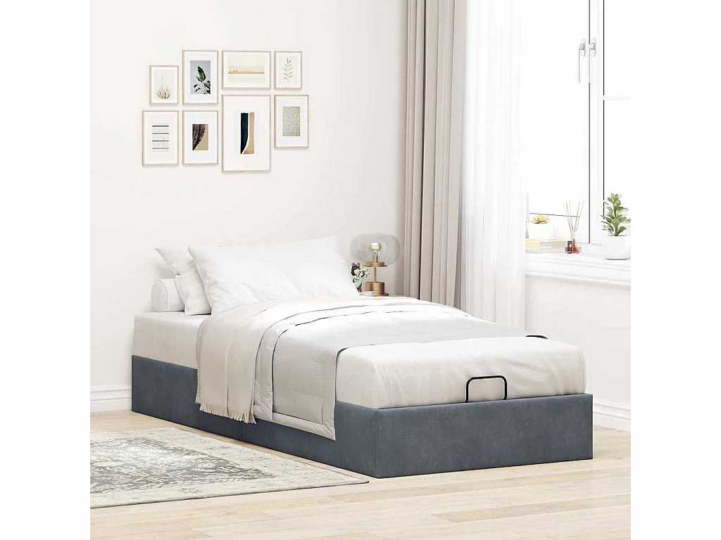 Cadre de lit ottoman sans matelas gris foncé 90x190 cm velours