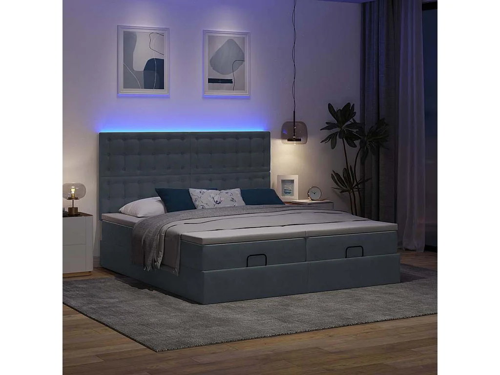 Cadre de lit ottoman avec matelas gris foncé 200x200 cm velours